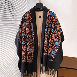 New Luxury Design Winter Embroidery Cashmere Scarves High Quality Women Thicken Wrap Shawl Ladies Warm Wool Pashmina Scarf