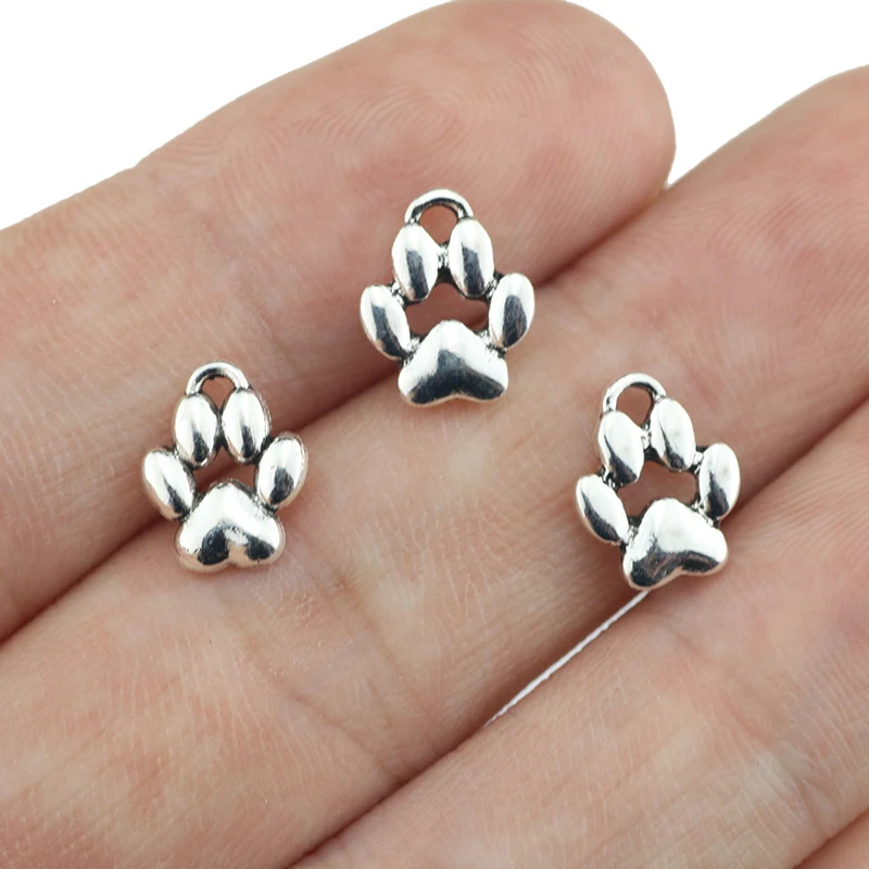 20 Pieces 9x11mm Antique Silver Color Dog Paw Charms Handmade Wholesale Charm