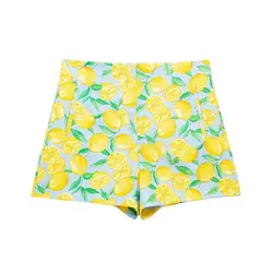 Tangada Women Vintage Fruit Print Shorts Pockets Female Zipper Casual Shorts Pantalones 3H0545