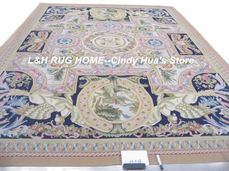 Free shipping  10'x14'  French Aubusson weave woolen carpet beige madallain design -- ambitious rug