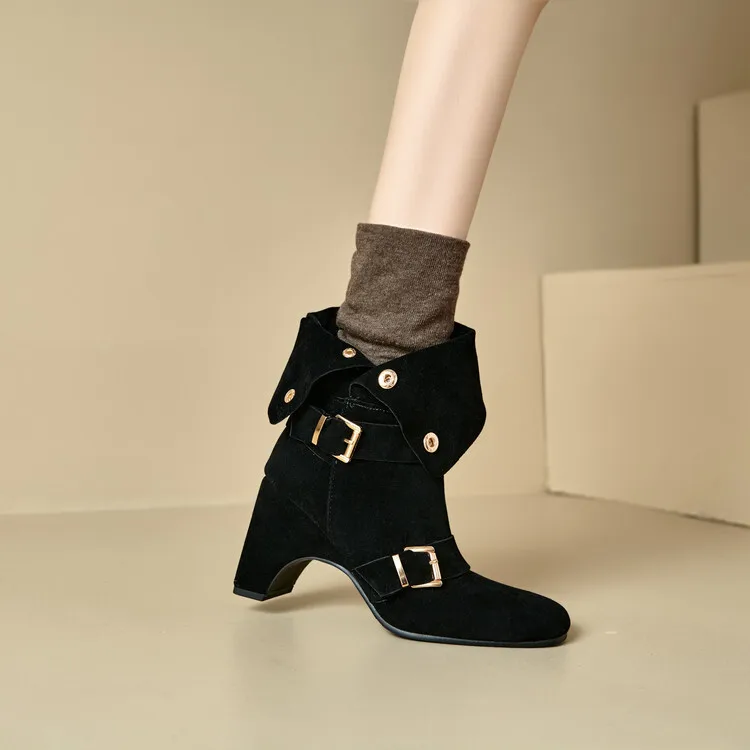 

Новые женские ботинки с лацканами и круглой головкой в стиле ретро, флисовые женские ботинки с пряжкой на ремне, осень-зима 2021, осень-зима