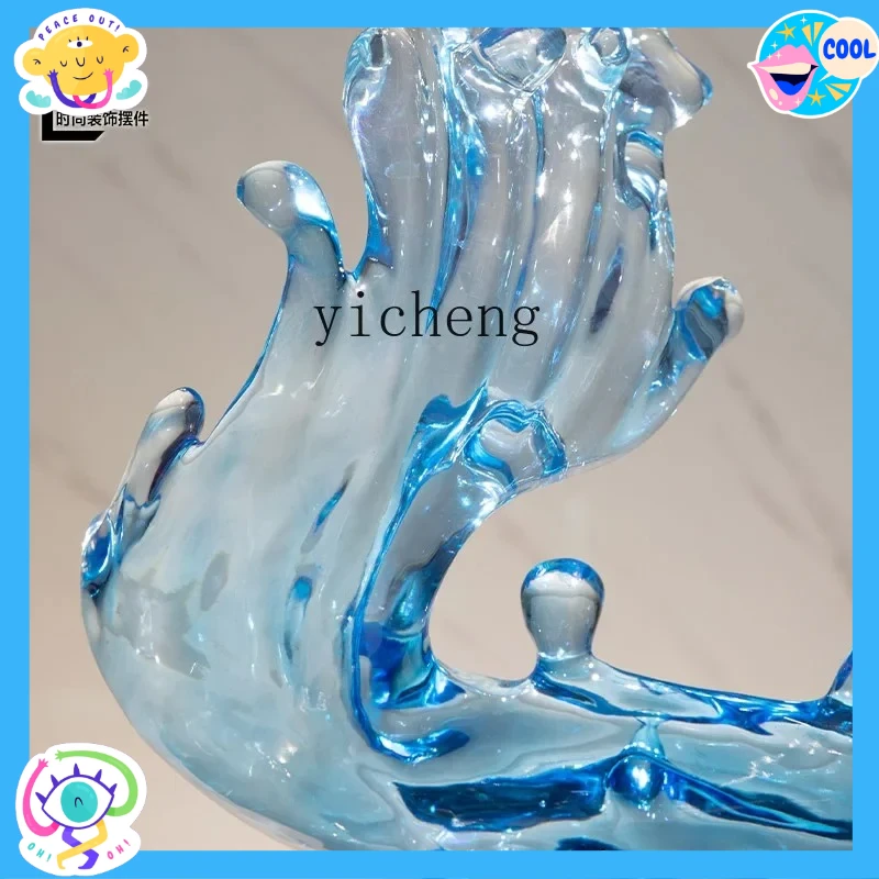 AB imitación esmaltada transparente azul salpicadura onda escultura abstracta gabinete de sala de estar al lado de la entrada adorno decoración del hogar