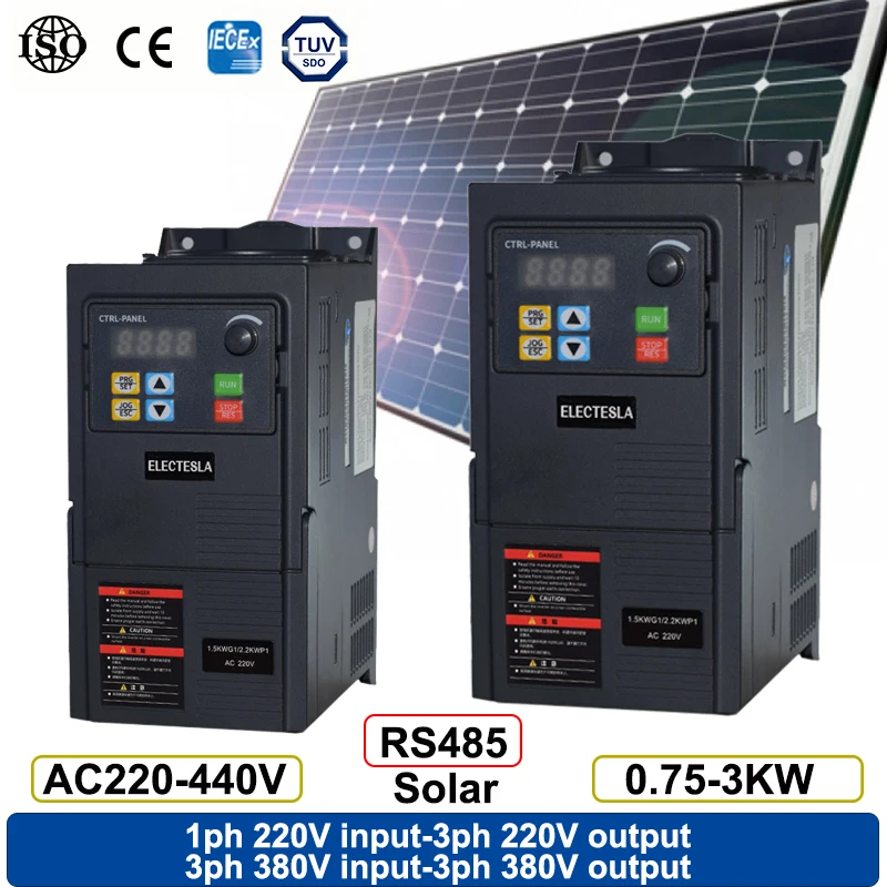 Mini Solar VFD Napęd o zmiennej częstotliwości DC400V 0,75KW - 2,2KW Trójfazowy konwerter wyjściowy 220V do falownika kontroli prędkości silnika