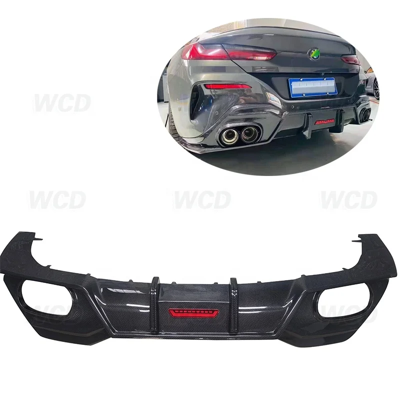 Carbon Fiber Rear Diffuser For BMW 8 Series G14 G15 Coupe 2019-so far Car Accessories rear Bumper Diffuser with LED Light