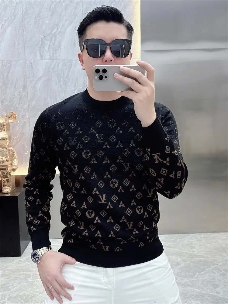 2025 autumn and winter long-sleeved sweater men's trendy brand warm slim-fit bottoming top new versatile men's clothing