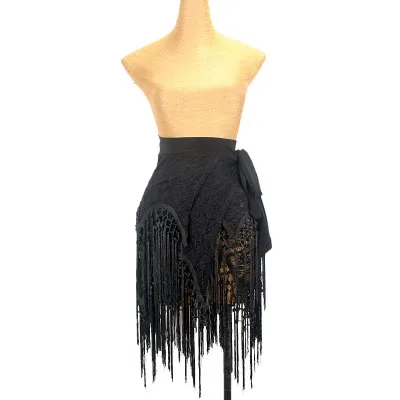 Black Latin Dance Skirt Female Adult Latin Practice Clothing Samba Rumba Cha Cha Tap Women Dancing Show lace Tassel Skirts