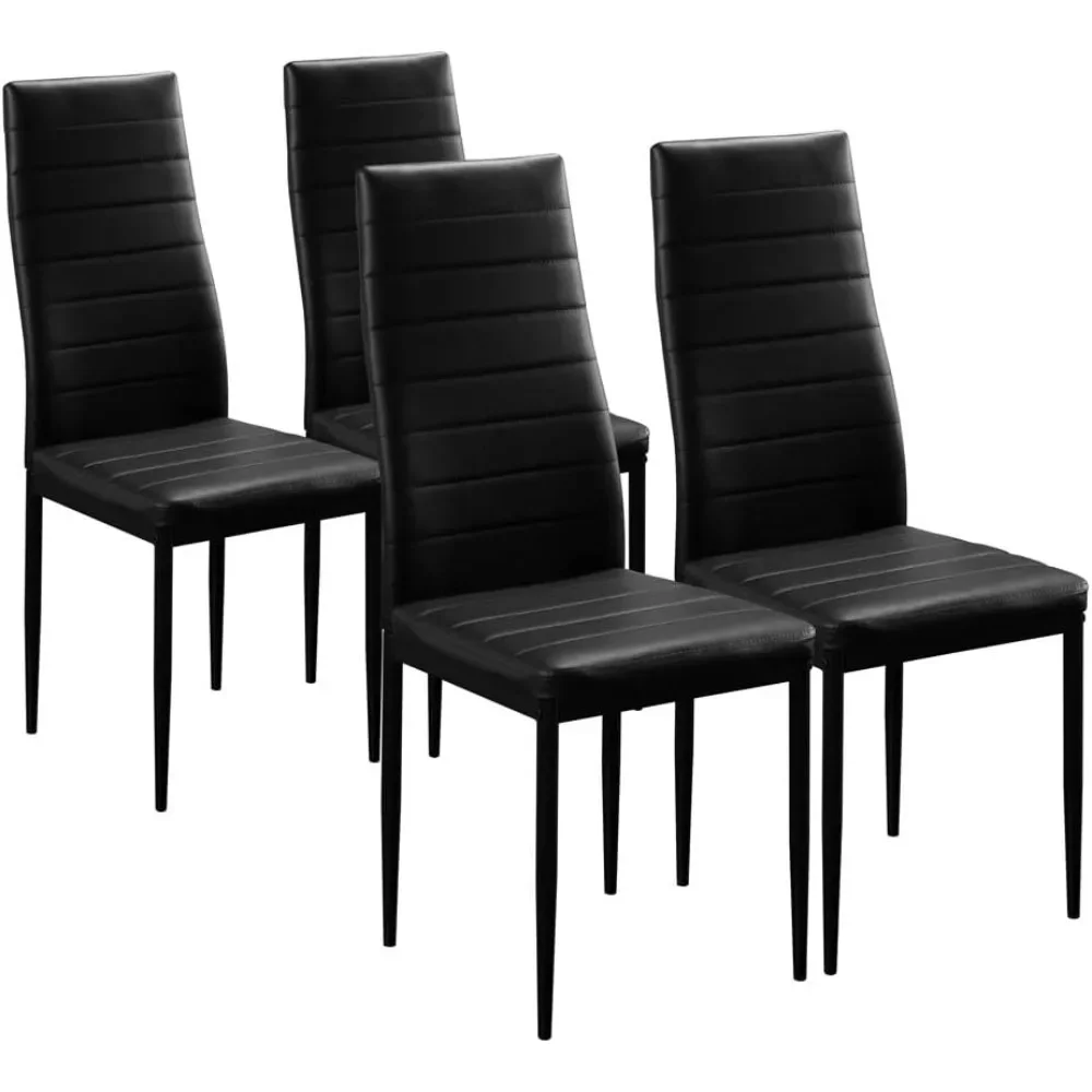 

Black Dining Chair Set of 4, Leather Dining Chairs with Curved Back & Foot Cap Protection for Dining Kitchen Living Room