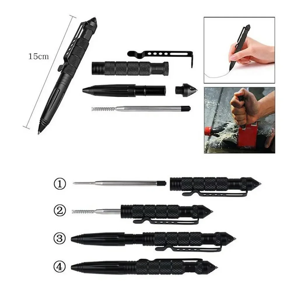 Metal Military Tactical Pen School Student Office Ballpoint Pens Emergency Glass Breaker Self Defense EDC Supplies