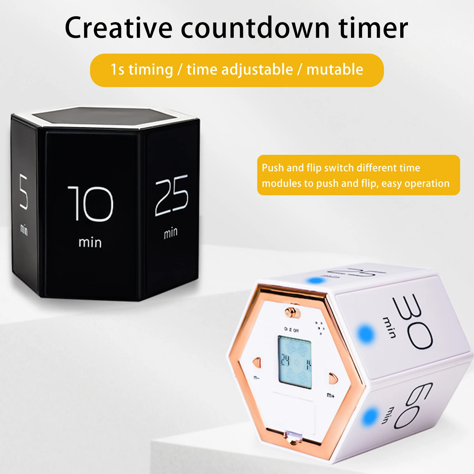 Led Display Hexagon Flip Timer Mutable Countdown Timers 15 Seconds Long Prompt Office Hours Reminder for Classroom Kids Learning