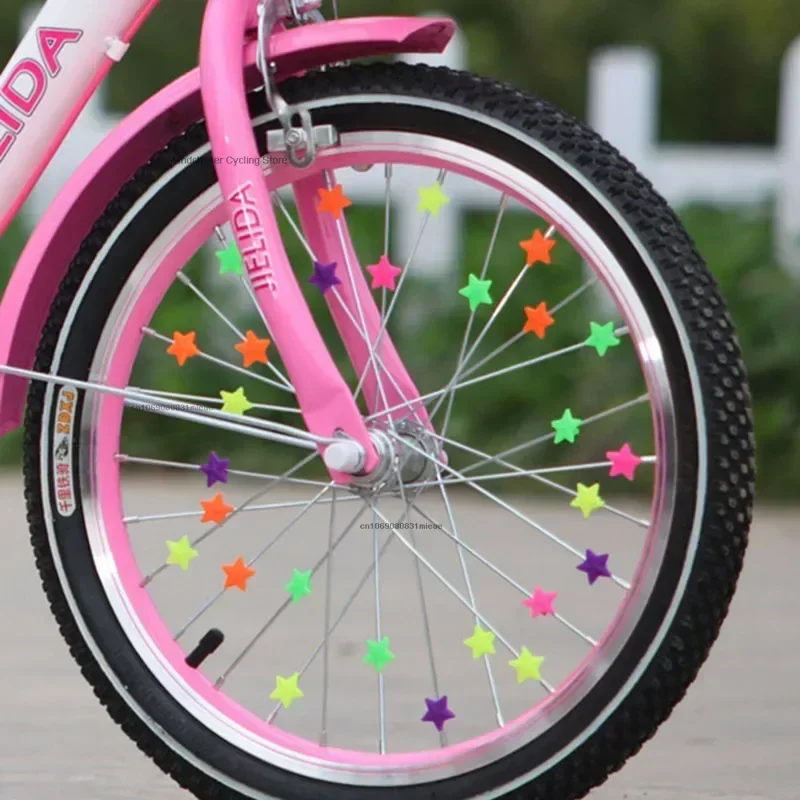 36Pcs/lot Colorful Kids Bike Luminous Spoke Clip Bicycle Safety Round Love Heart Star Wheel Decoration Beads Cycling Accessories