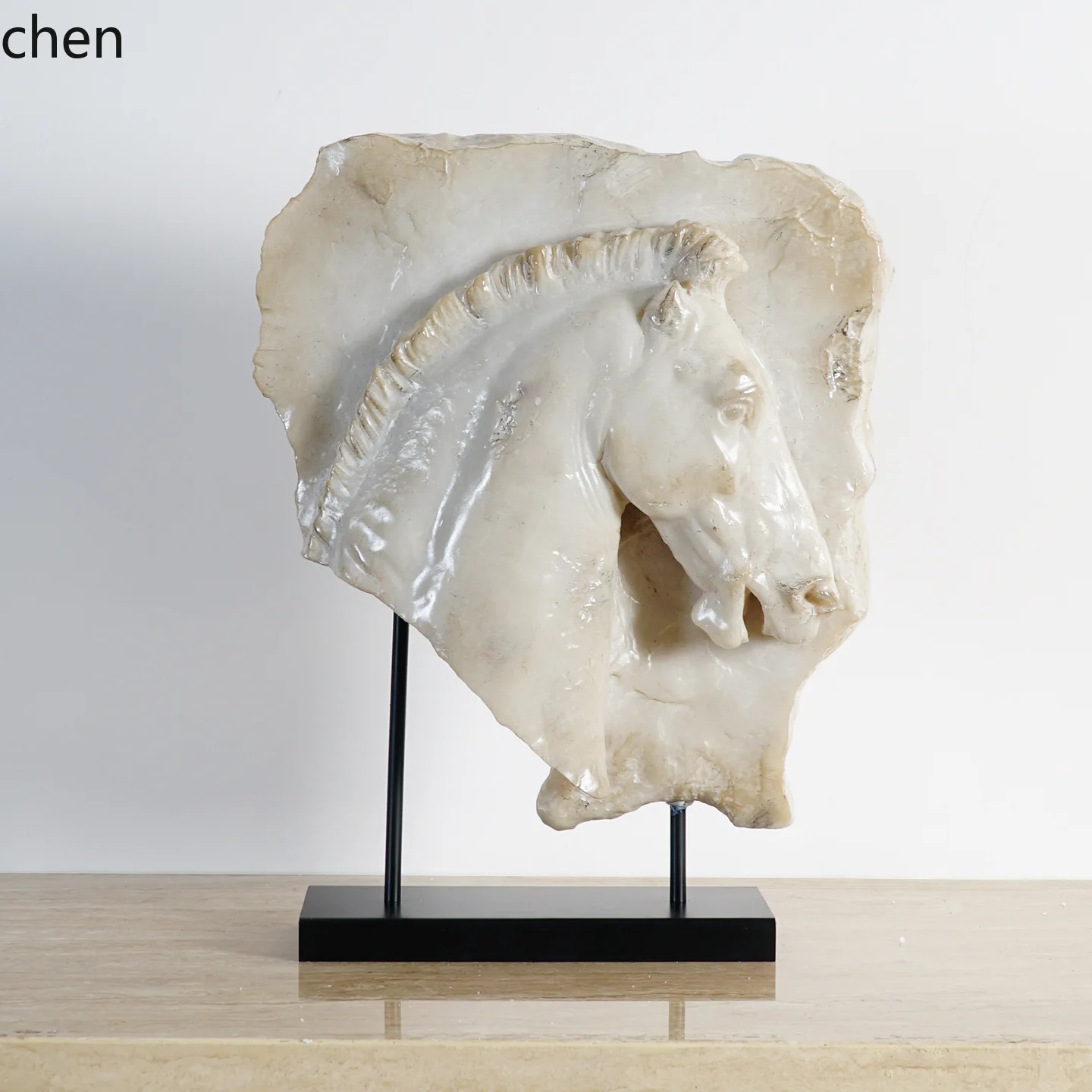 DSA High-End New Chinese Style Tea Room Open Grid Combination Study Room Antique Resin Horse Head Decorative Ornament