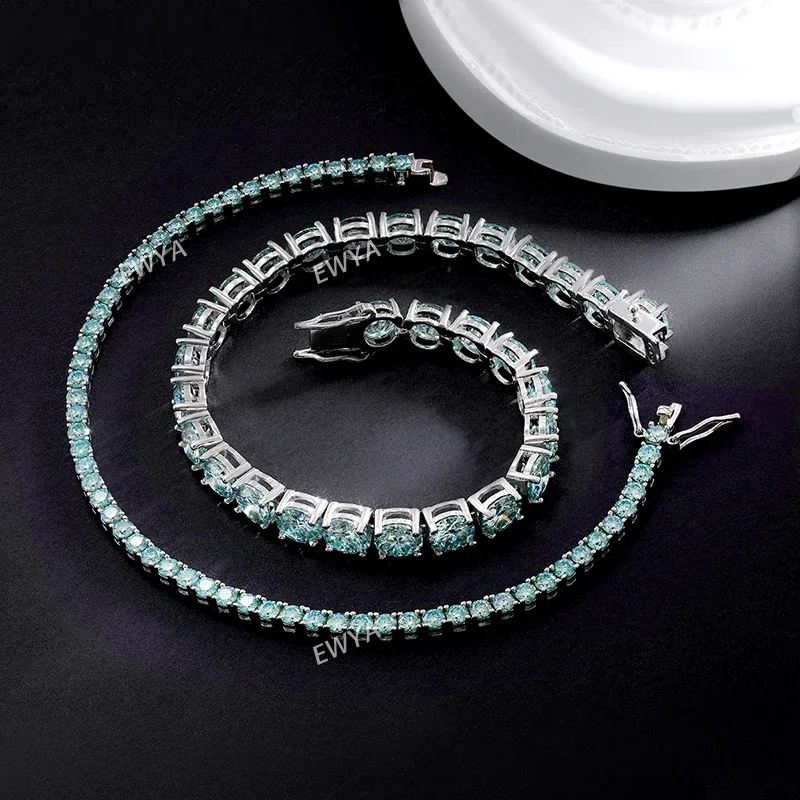 EWYA Luxury Real 3/4/5/6.5MM Full Champagne Blue Green Moissanite Tennis Bracelet for Men Women S925 All Red Diamond Bracelets