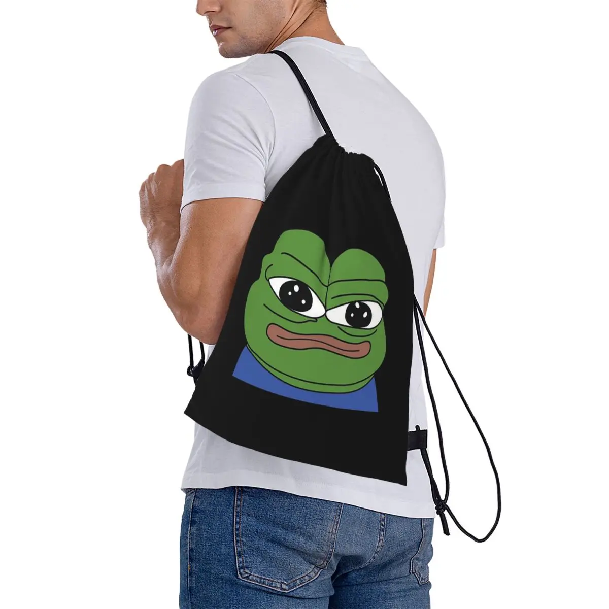 Stare Emote Pepe The Frog Backpacks Portable Drawstring Bags Storage Bag Book Bags for Travel School
