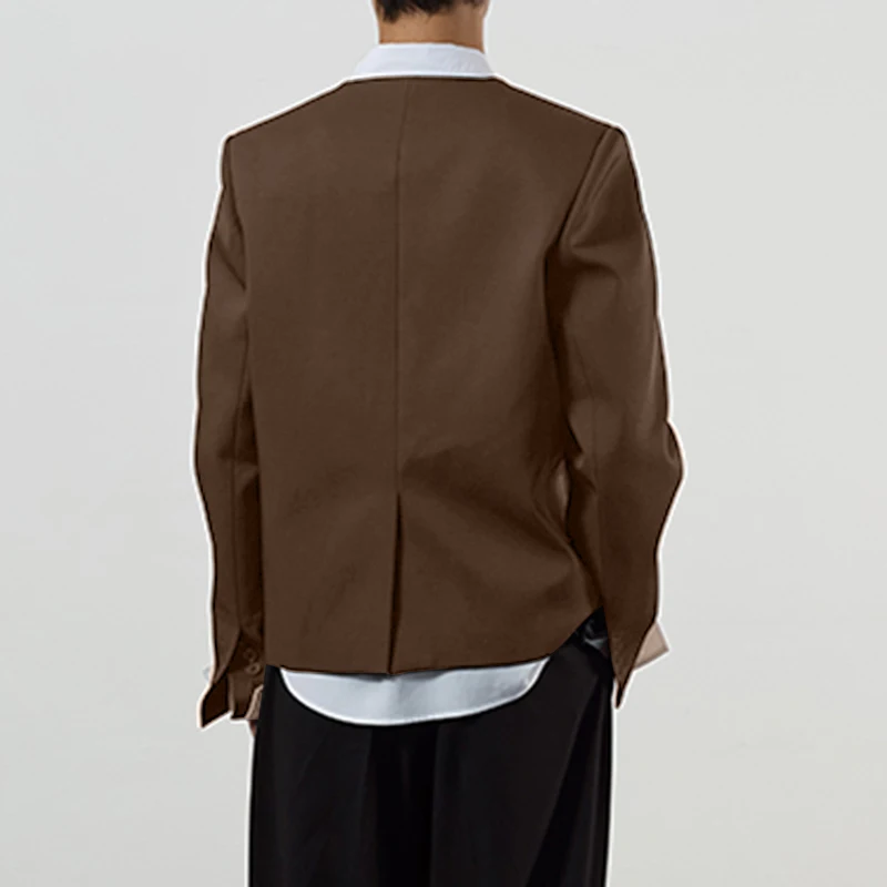 سترة INCERUN للرجال بلون سادة ورقبة دائرية وأكمام طويلة وزر بدلة رجالية غير رسمية ملابس خروج موضة ربيع 2026 معاطف رفيعة للرجال