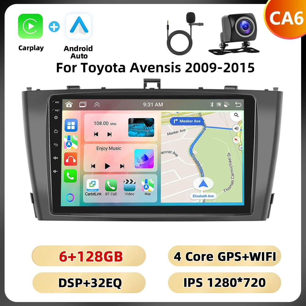 Podofo 9 ''2din Autoradio Voor Toyota Avensis 2009-2015 Multimediaspeler 8 128G 8Core Carplay Android Auto Wifi 4G Auto Audio