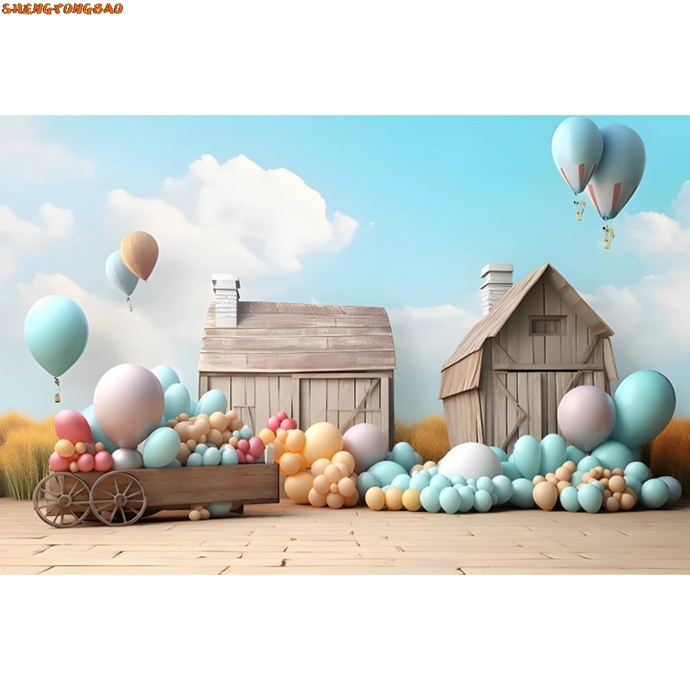 بالون خلفيات الحفلات صبي فتاة أول حفلة عيد ميلاد راية استحمام الطفل كعكة سحق التصوير خلفية ديكور استوديو الصور