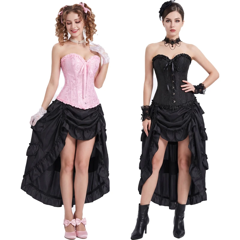 

Women Gothic Corset Dress Victorian Retro Corset Bustier Top With Skirt Set Plus Size