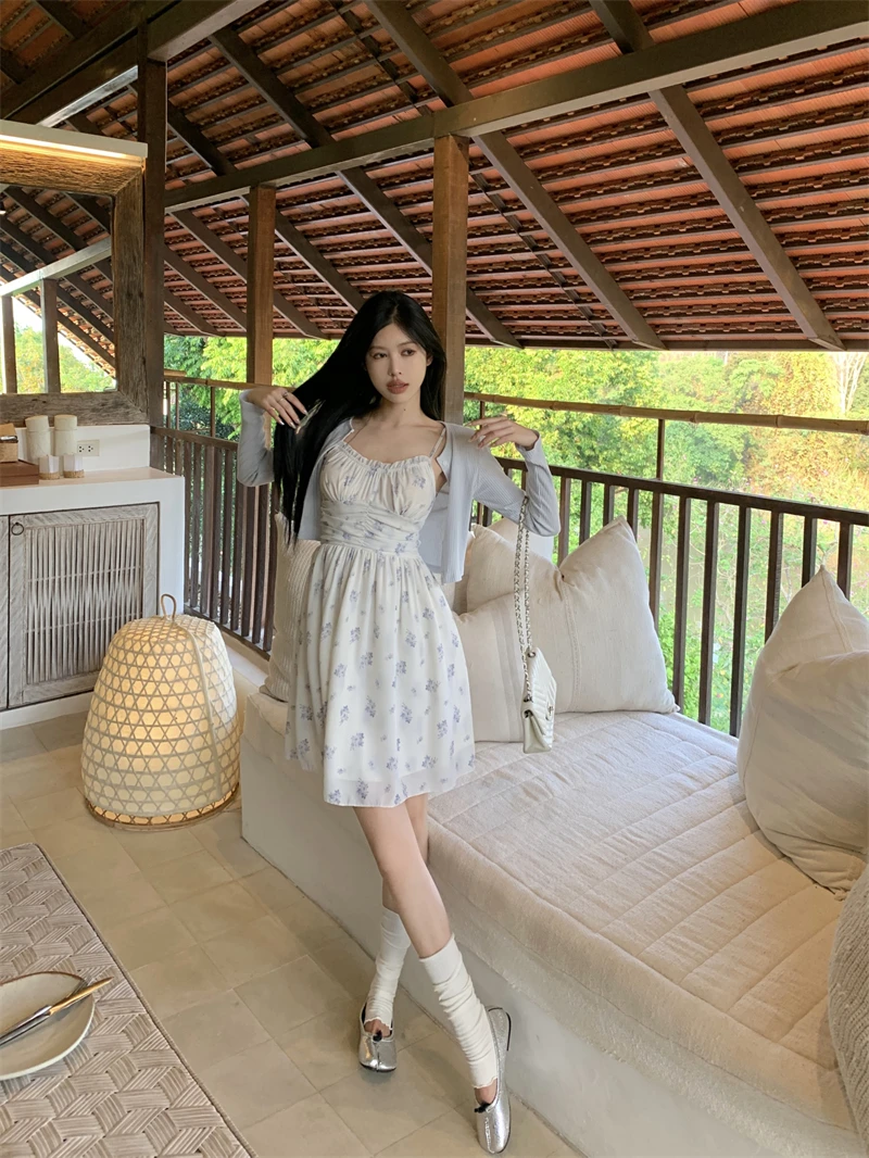 Preppy Style Dresses for Women Lovely Girls Fashion Floral Design Mini Sweet Chic Korean Young Summer Floral Dress Cute Women