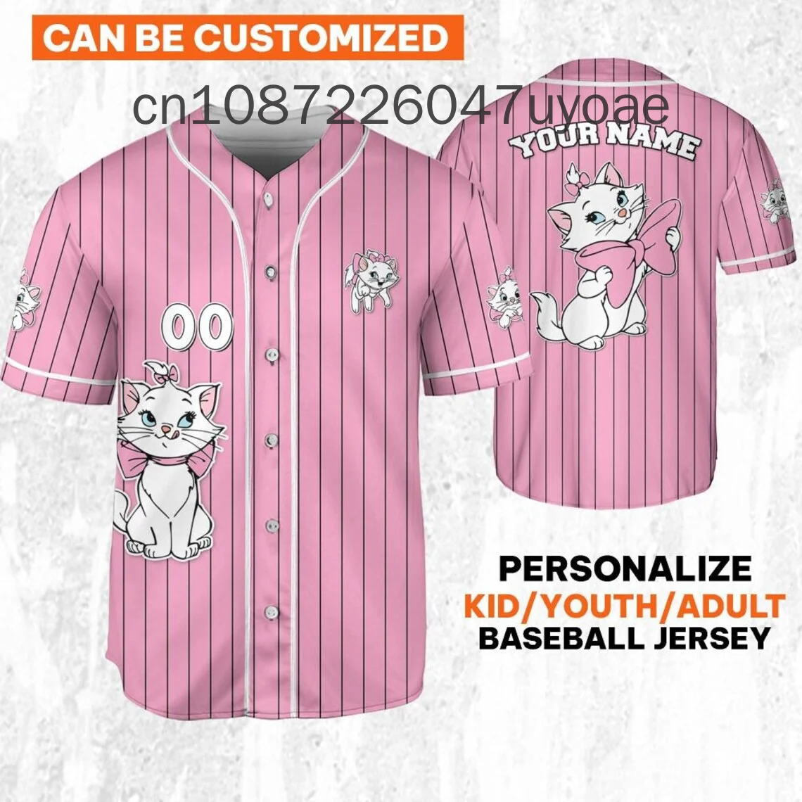 Disney Summer T-Shirt for Women Men Sports Marie Cat Cartoon Baseball Jersey Patter Casual Breathable Tops