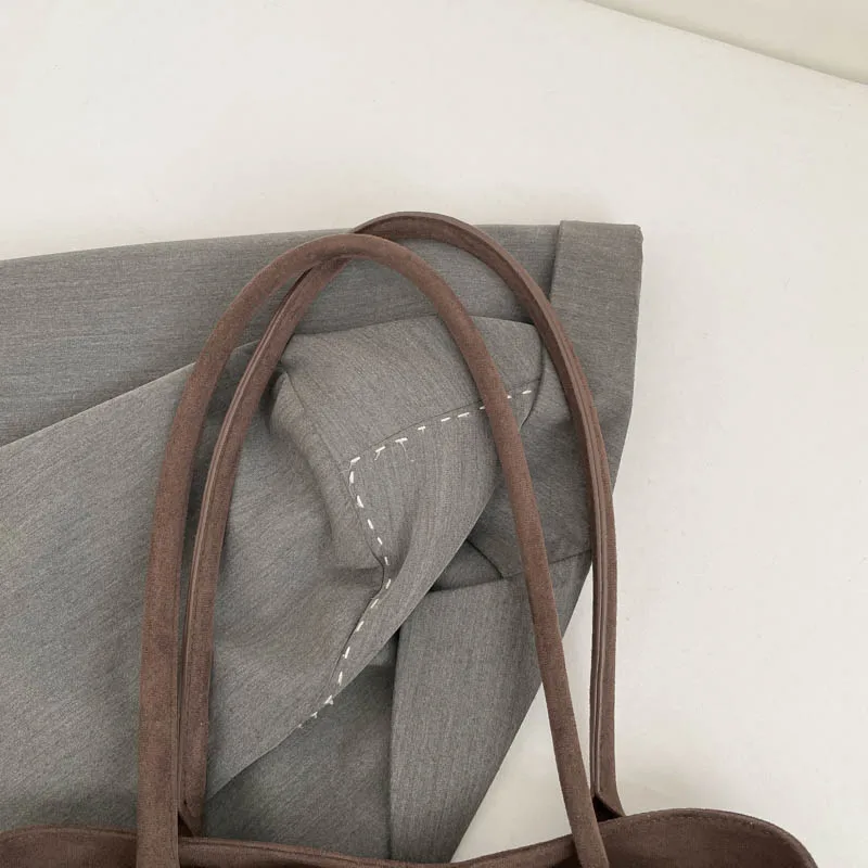 Women Suede Tote Bag Solid Color Shoulder Bag Large Capacity Handbags Trendy Satchel Bags Work Travel Shopping Commuter Tote Sac