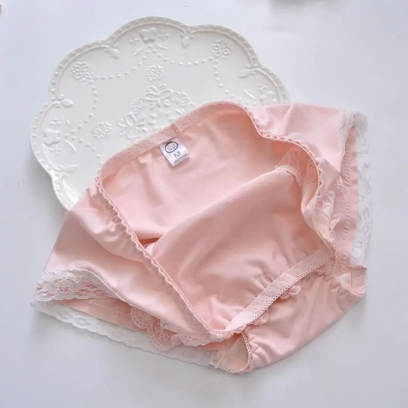 Princess Style Milk Silk Ruffles Lace Cute Lovely Sweety Panties Women Lolita Cosplay Bow Embroidery Luxury Underwear Breifs