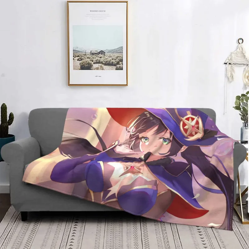 

Genshin Impact Mona Anime Girl Knitted Blankets Flannel Throw Blanket Home Couch Personalised Soft Warm Bedspreads