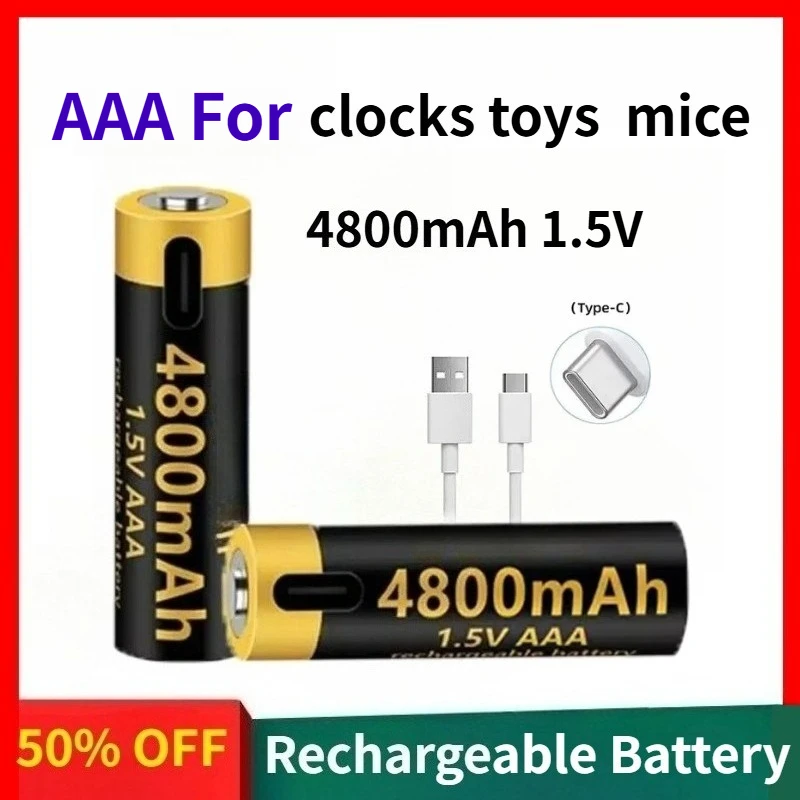 

High-Quality 1.5V 4800mAh AAA Rechargeable Battery with USB Charging for Compatible Clocks Toys and Mice Replacement Batteries