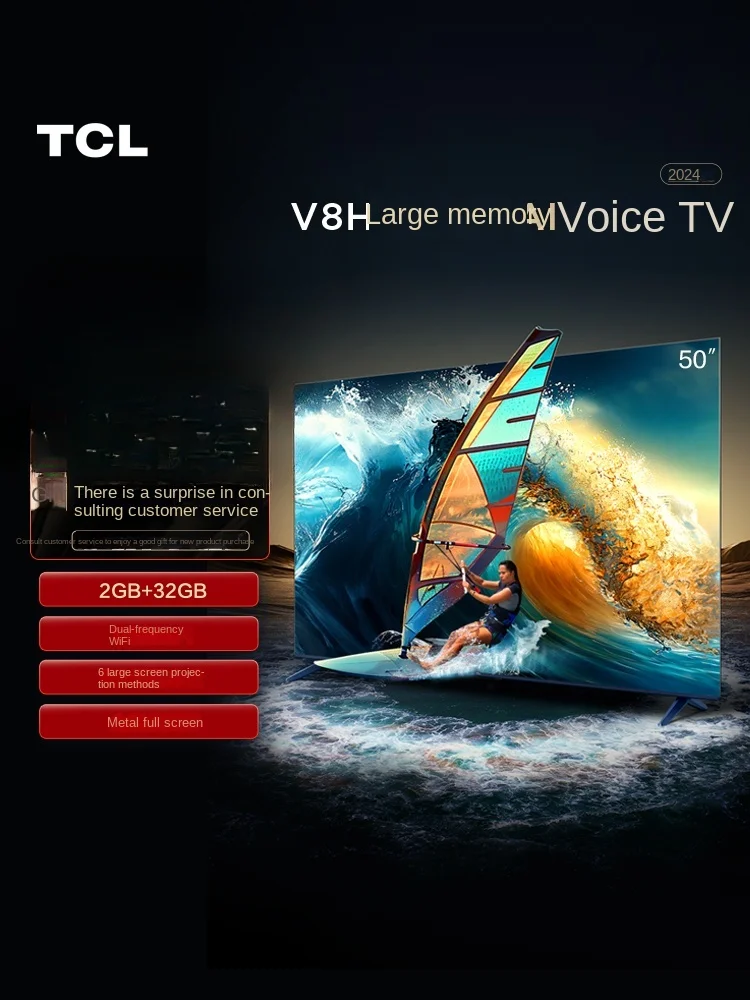 TCL 50V8H 50 pollici 2 + 32 GB di grande memoria dual band WiFi a schermo piatto TV LCD a schermo piatto