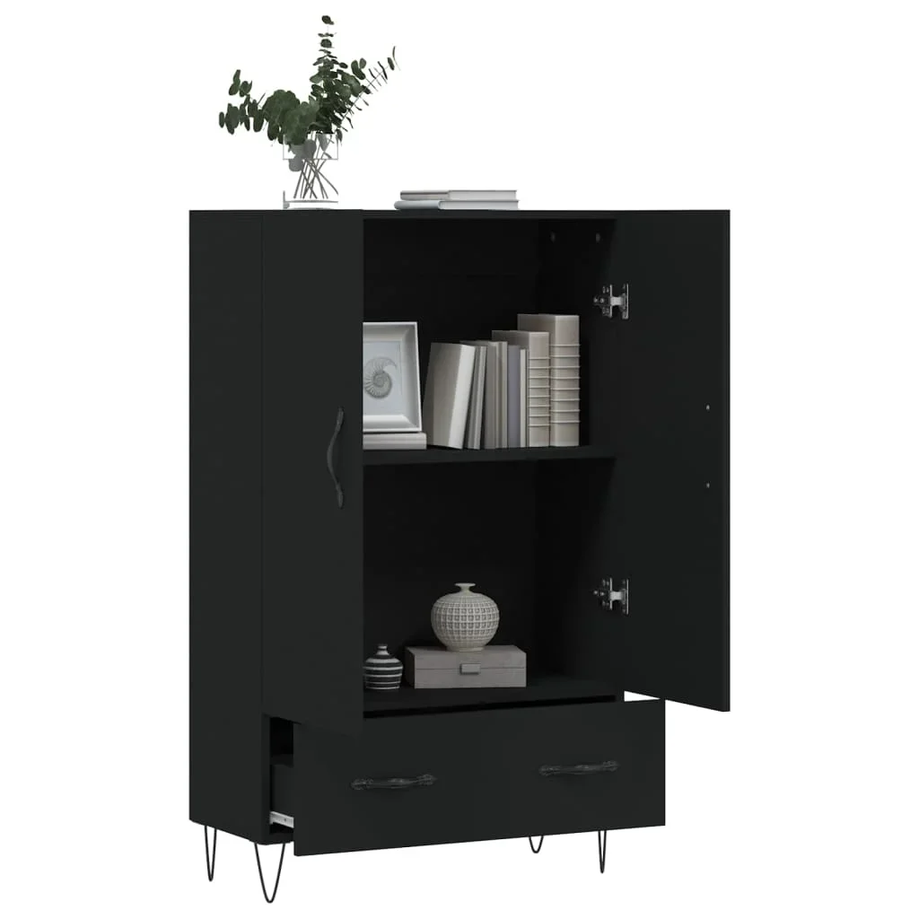 Buffet nero top 69,5x31x115 cm ingegneria del legno, armadio da cucina corridoio stoccaggio portico armadio comodino soggiorno