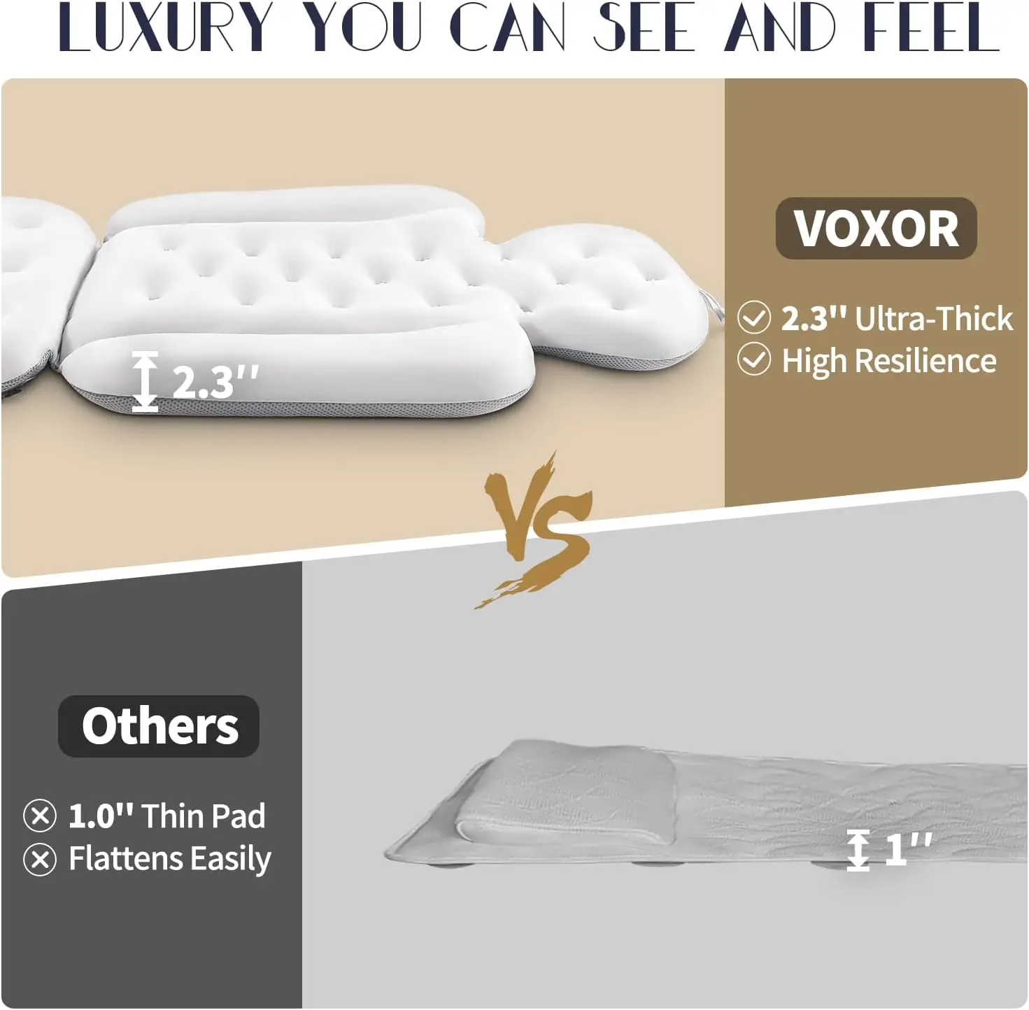 Almofada grossa para banheira de corpo inteiro com ventosas, branca 51 x 16 polegadas para suporte de cabeça, pescoço e costas