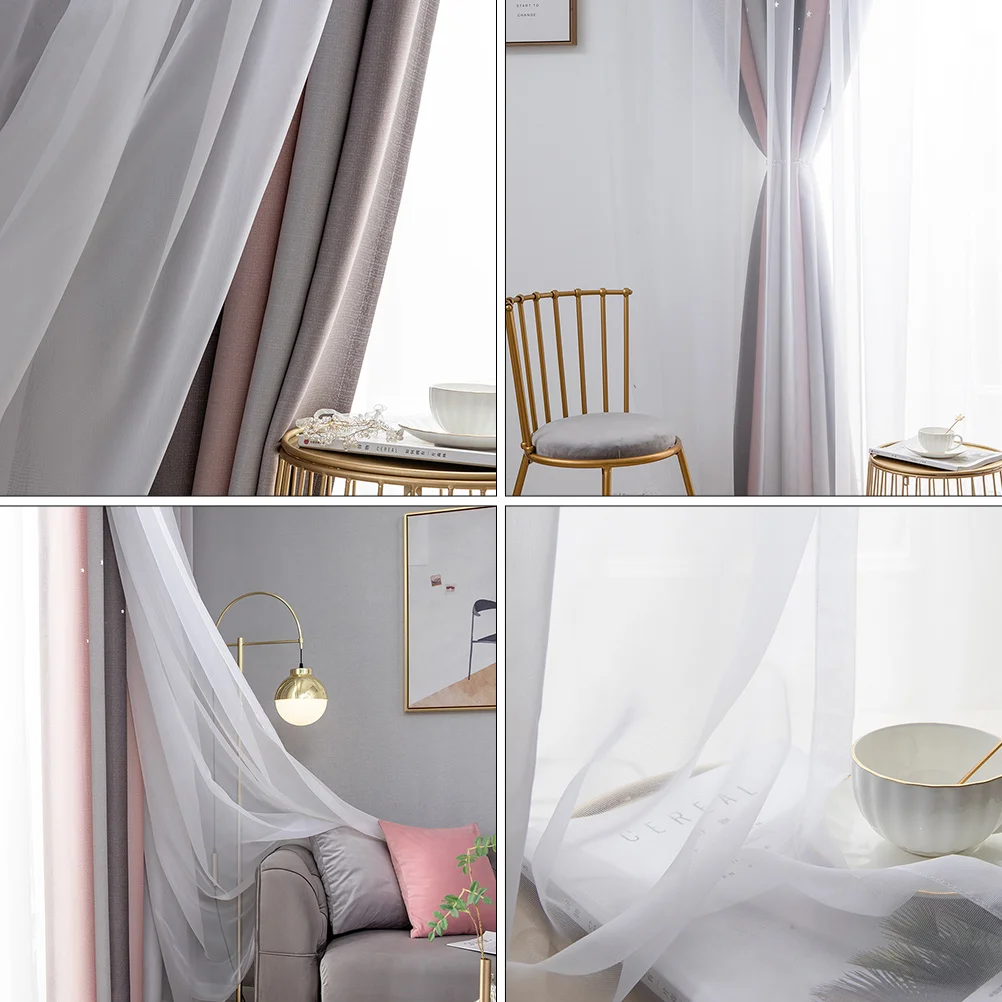 

2Pcs Blackout Window Curtains Gradient Color Double-Layer Shading Curtain Bedroom Living Room Window Treatment
