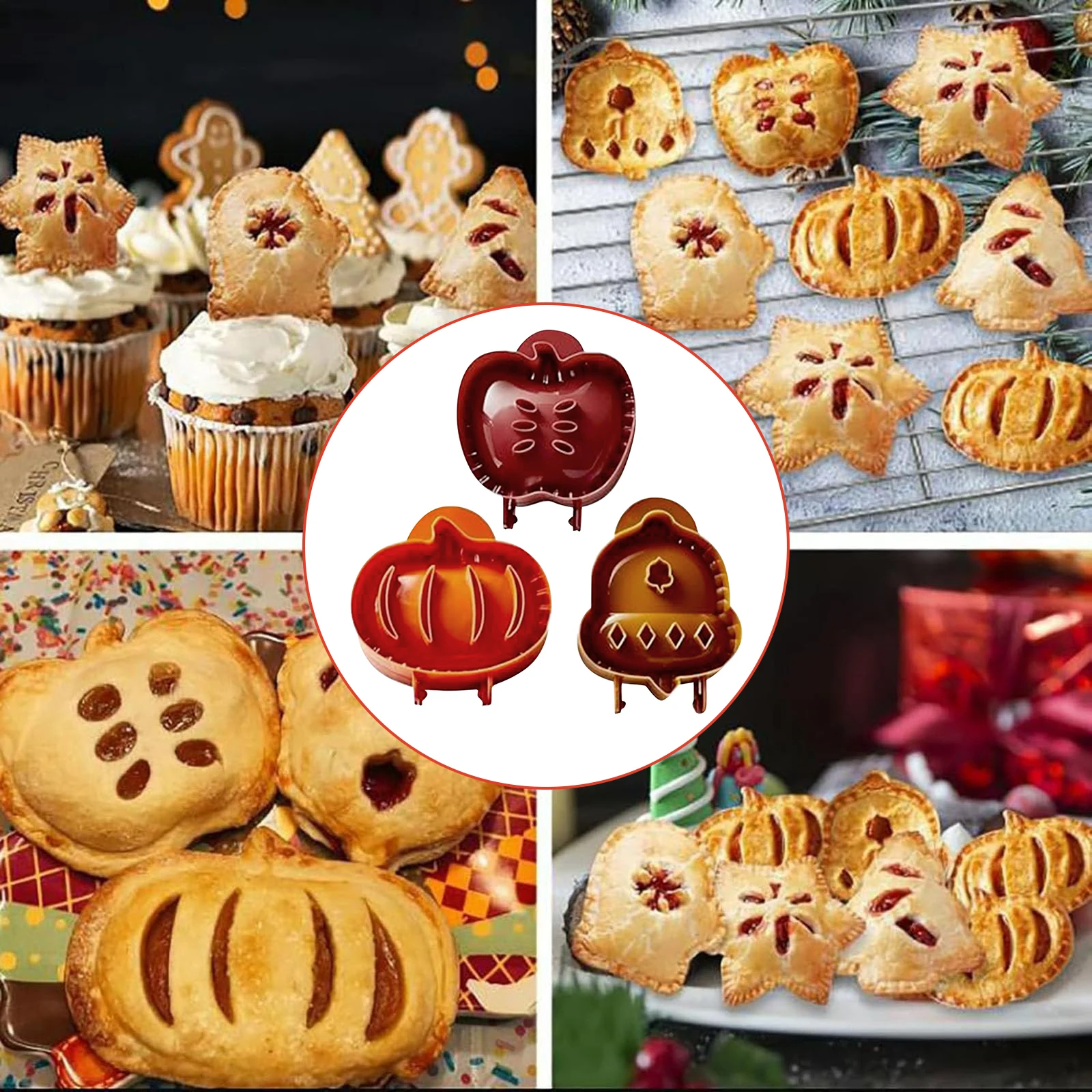 Holiday Mini Pie Mould Multi-Purpose Hand Pie Press Mould Maker Reusable Fall Dough Press Tool Set for Christmas Cookie Cutters view 4
