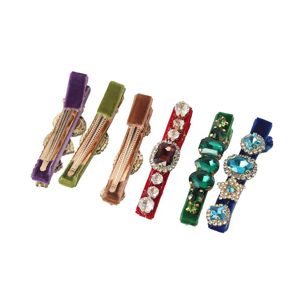 Vintage Temperament Rhinestone Zircon BB clip Luxury Sweet Barrettes Velvet Duckbill Clip Korean Style Hairpin Girls Hair Clip