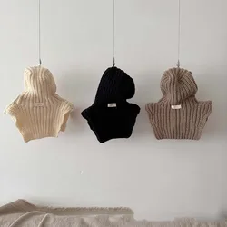 Lenço de malha para bebê, xales com etiqueta, meninas, meninos, gorro, pulôveres, boné de gorro, cabeça, orelha, proteção para pescoço, aquecimento, outono, 2023