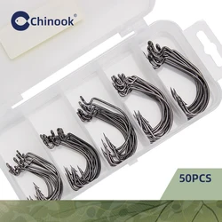 Chinook 50 sztuk szeroki haczyki na robaki ze stali węglowej Offset Fishhook Bass Barbed Carp Fishing hook 3/0 #-2 # dla miękki robak Jig Mold haki