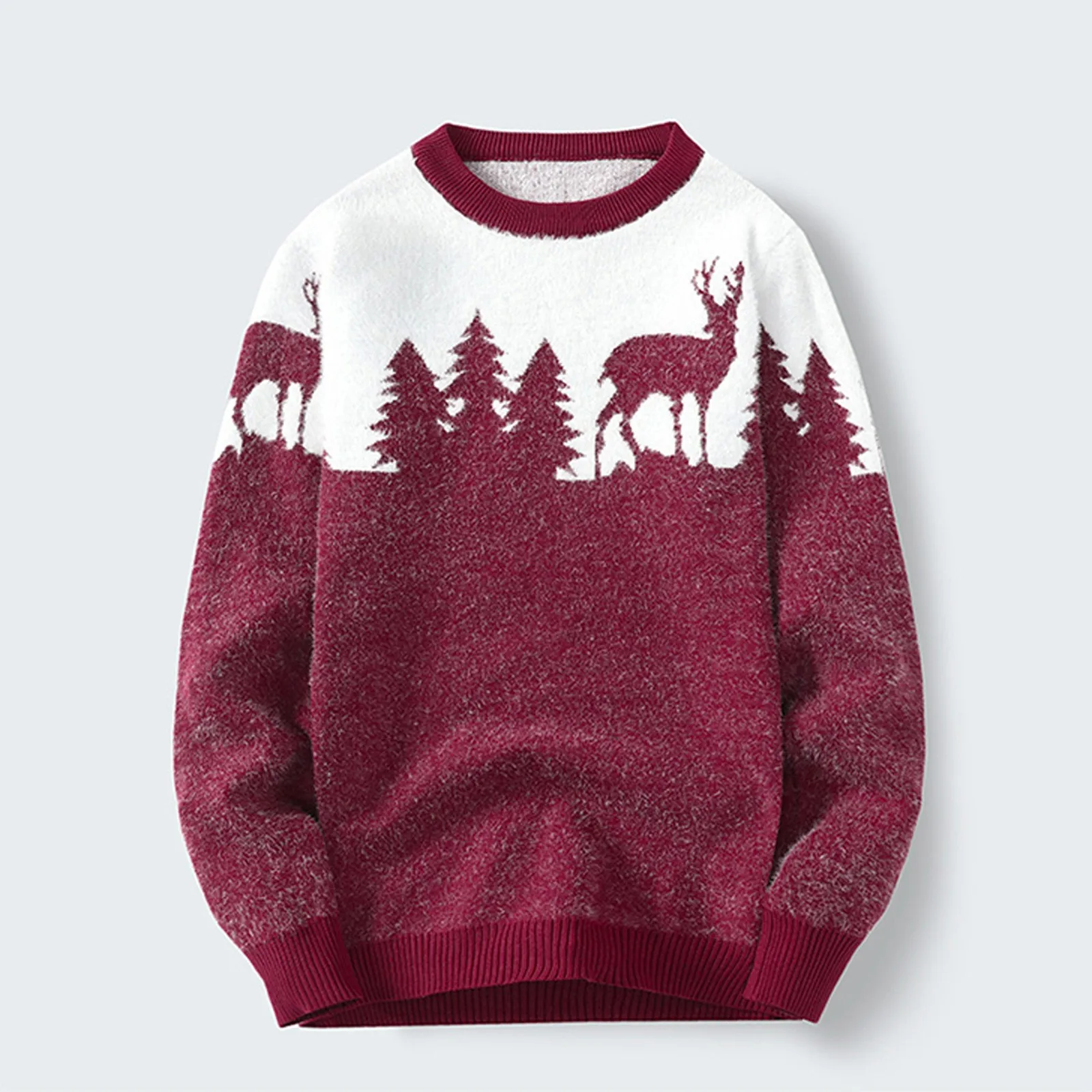 Men\'s Autumn And Winter Christmas Tree Reindeer Knitted Pullover Long Sleeve Round Neck Casual Warm Fashion Christmas Sweater