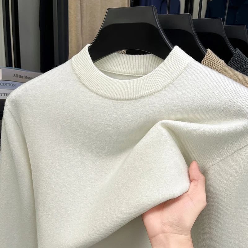 

High quality luxury men's round neck sweater winter new classic solid color comfortable casual Korean fashion knitted pullover