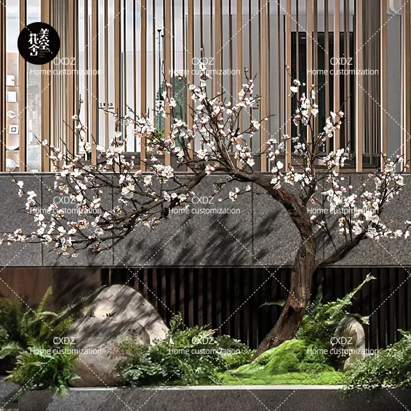 Large Artificial Plum Blossom Tree Solid Wood Simulation Fake Plant Indoor Living Room Decoration Green Floor Standing