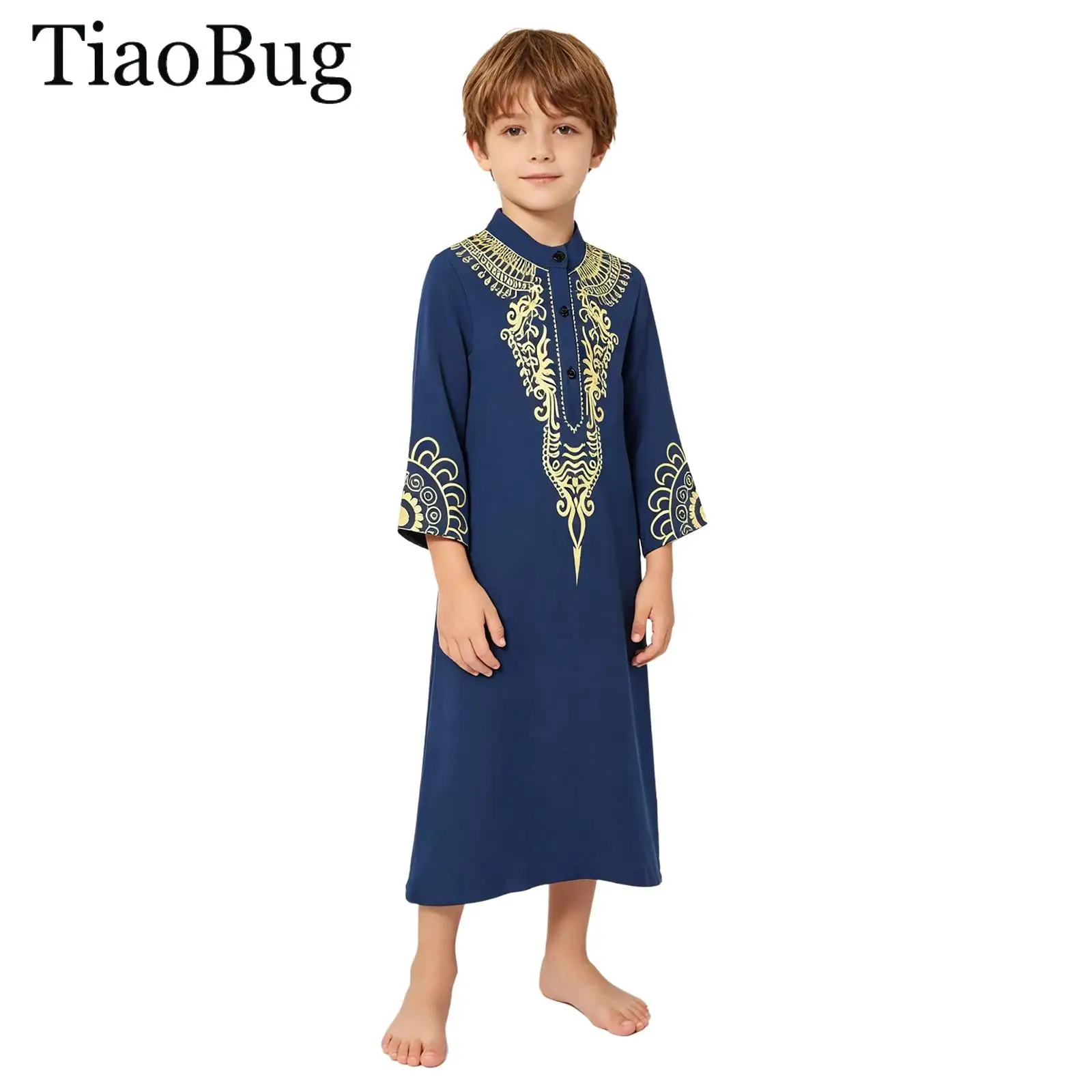 Islamic Boys Long Sleeve Robe Long Sleeve Floral Pattern Arab Costume Kaftan Thobe Middle East Clothing Halloween Themed Party