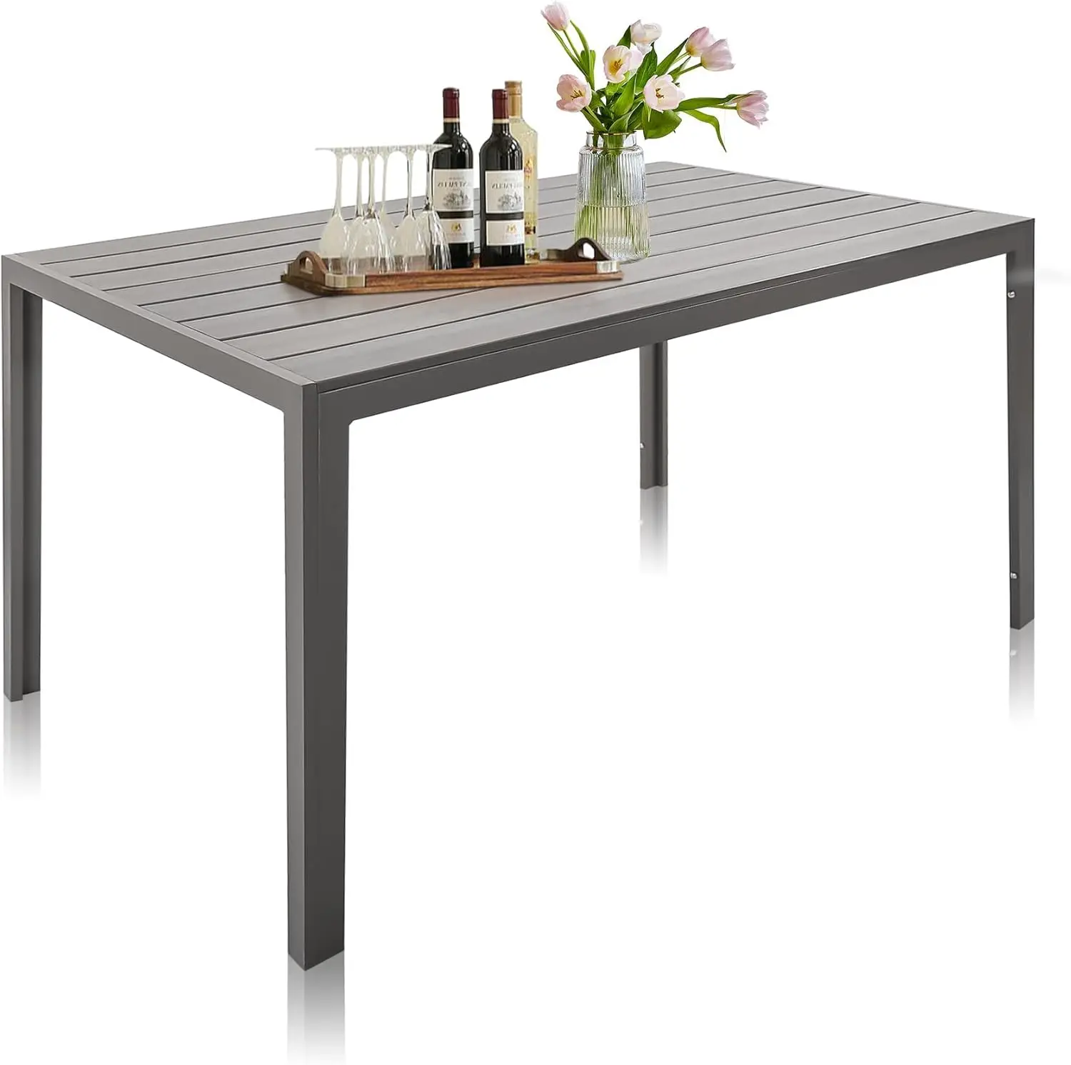 

Luckyermore Outdoor Dining Table For 6 Person, Outdoor Patio Table With Slat Tabletop And Aluminum Frame, 55"" X 31"" Patio