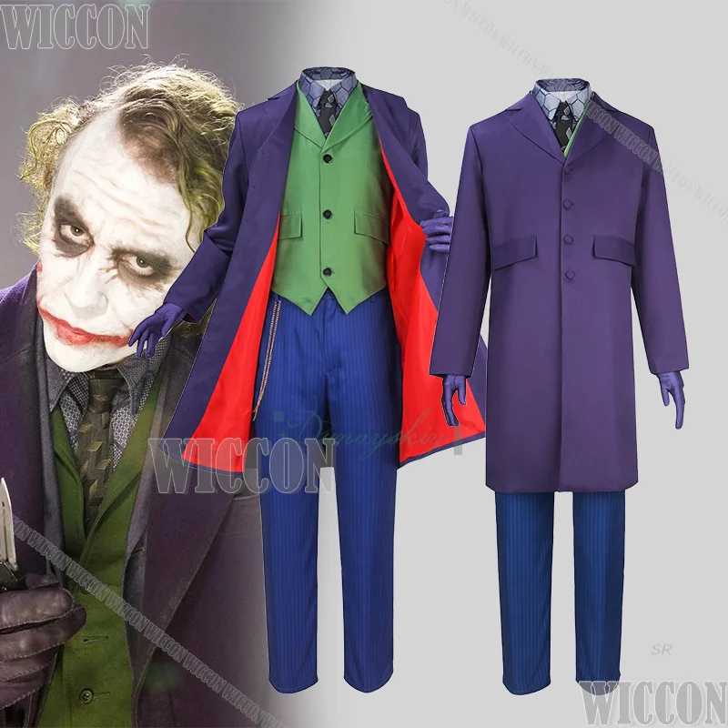 

Фильм Темный клоун Косплей Костюм Рыцарь Забавный костюм Взрослый мужчина Фиолетовый костюм Страшный костюм клоуна на Хэллоуин Comic Con Ролевая игра