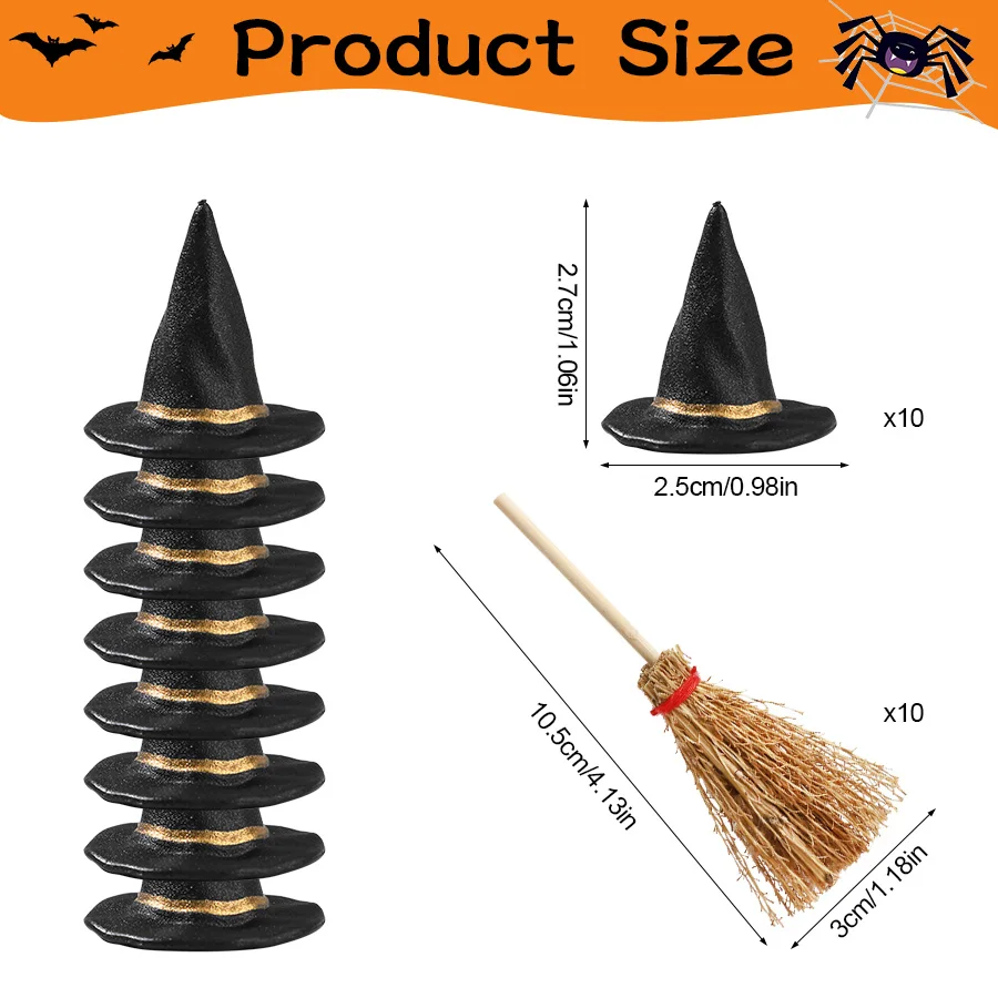 BESPORTBLE 20 Sombreros De Bruja Miniatura – Decoración De Plástico Para Manualidades, Fiestas De Halloween Y Casas De Muñecas, Color Negro