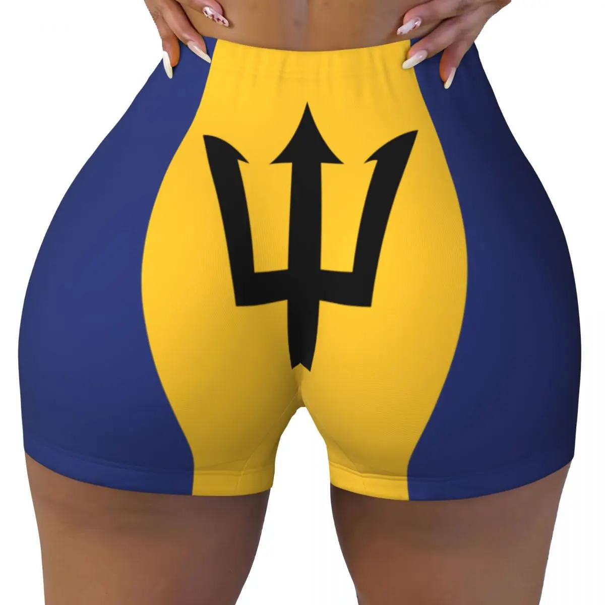 Women's Yoga Shorts Barbados Flag Style Scrunch Booty Butt Lifting Comfort Fitness Gym