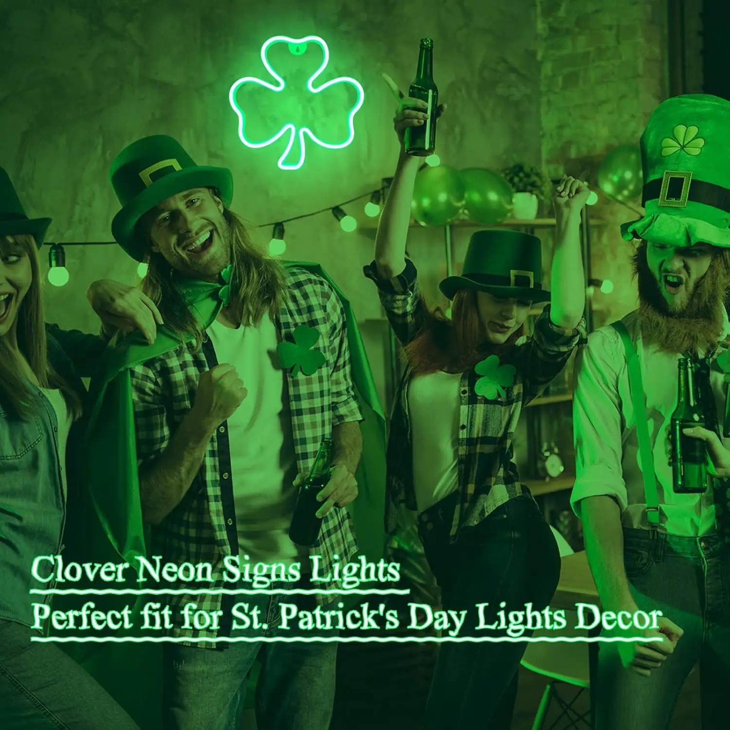 Clover Neon Sign Shaped St. Patrick's Day Neon Light USB Powered Lucky Wall Light for Bar Kids Room Bedroom Decorations Gift