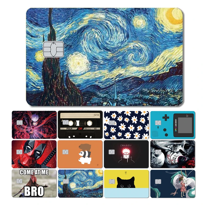 

Cartoon Anime Bear Flower Cat Painting Gold Card Sticker Case Film Skin for Small Chip Credit Card