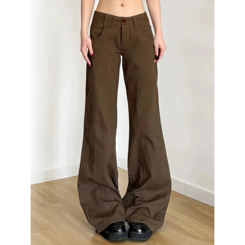 

Коричневые широкие женские джинсы в стиле Y2K, мешковатые джинсовые брюки с низкой посадкой, винтажные повседневные уличные брюки в стиле ретро, корейские модные брюки