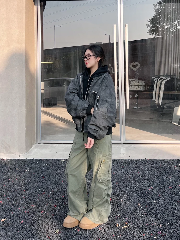 

Женская толстовка-куртка 77lin в американском ретро-стиле с камуфляжным принтом, весенняя, с эффектом двухслойности, свободного кроя, модная верхняя одежда