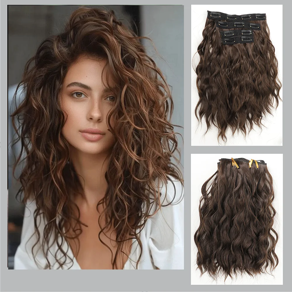 Extensões onduladas sintéticas do cabelo para mulheres, parte superior do cabelo, onda elegante, rolo curto, rabos de cavalo, 12"