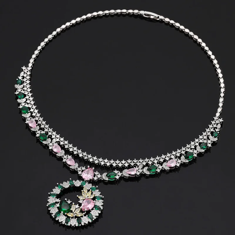 2025 ボヘミアン カラフルなジルコニア ジュエリー セット、高品質のエレガントなブライダル ウェディング アクセサリー、ハイエンドの機会に最適