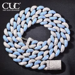 CUC 14mm Blue Zircon Hip Hop Necklace Chain for Men Iced Out Miami Cuban Chain Link Fashion Rock Rapper Jewelry